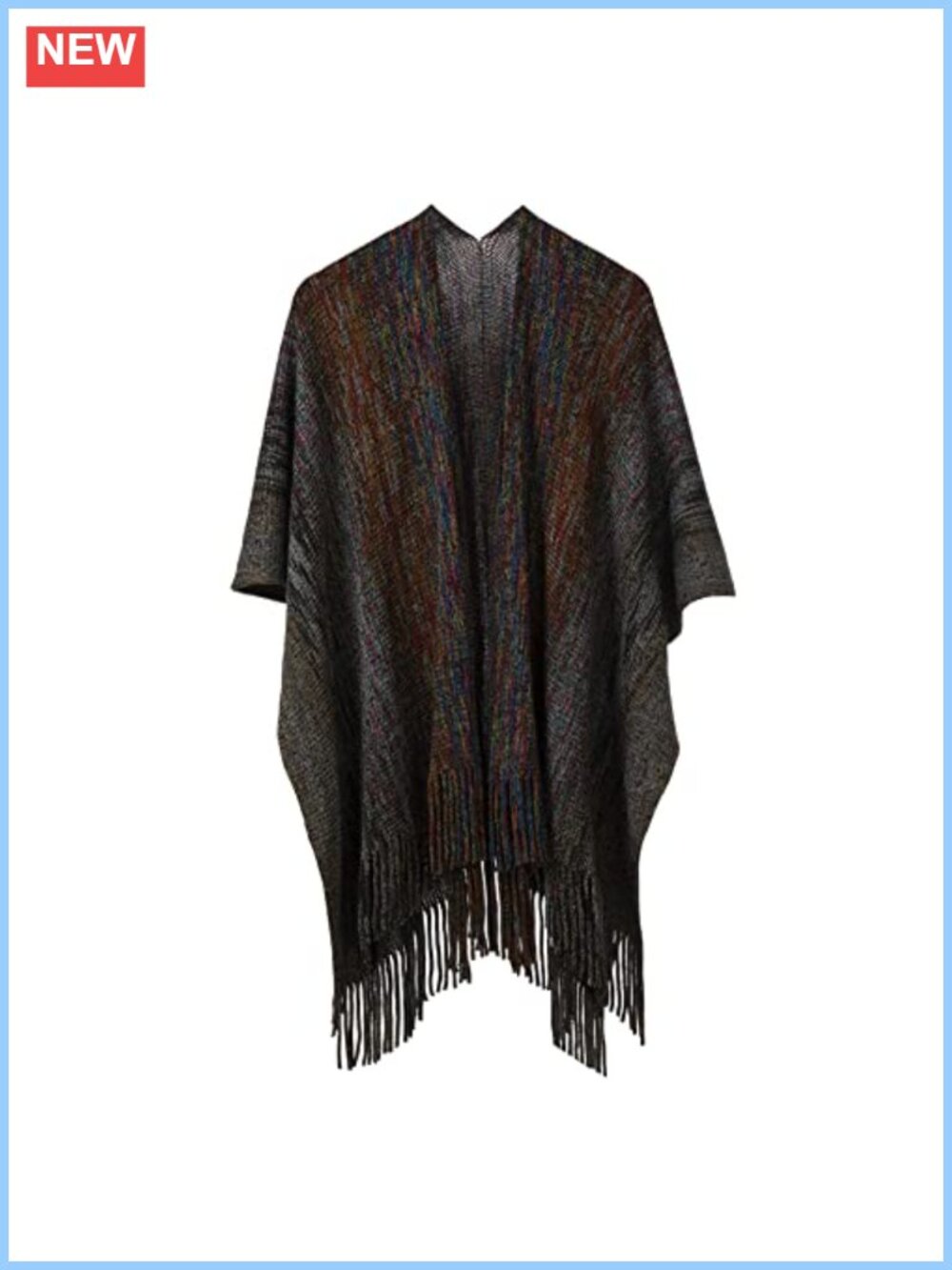 Knit Shawl Wrap Open Front Poncho Cape Cardigan Sweater with Tassel